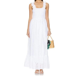 Bobi Los Angeles: Square Neck Smocked Eyelet Dress•Maxi W/pockets•White•XL•NEW